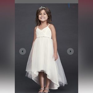 NWT David’s Bridal high-low tulle flower girl dress with crystal belt